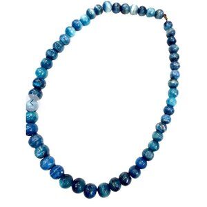 Vintage Blue Kyanite Beaded Necklace With Gold-Tone Spring Clasp